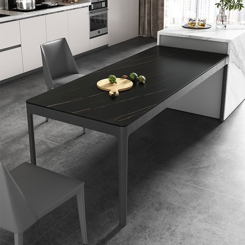 Moderna mesa de comedor negro rectángulo de piedra sinterizada con 4 patas para la cocina
