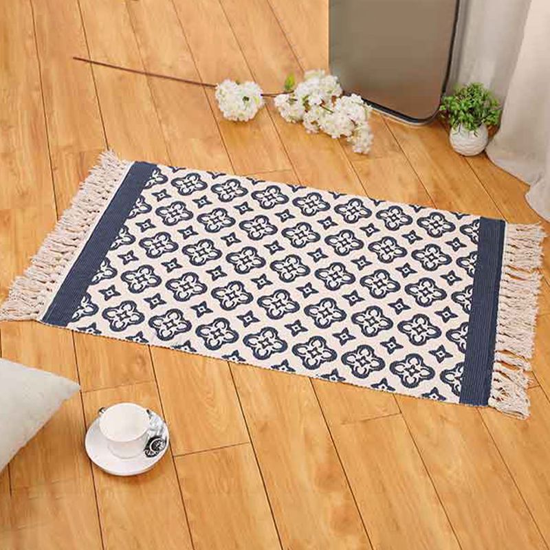 Boho Living Room Area Rug Multi Colored Geometric Patterned Braided Rug Cotton Machine Washable Carpet