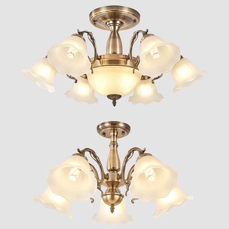 American Style Ceiling Light Flower Shape Ceiling Lamp with Glass Shade for Bedroom