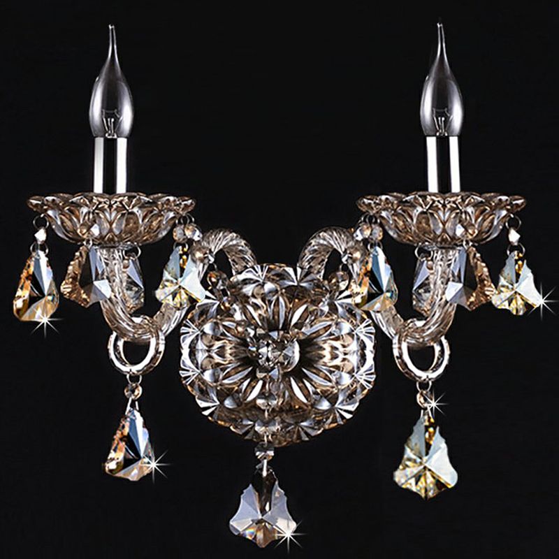 Luce da parete a 2 ghiande tradizionale cognac Crystal Wall Sconce Lampada per camera da letto