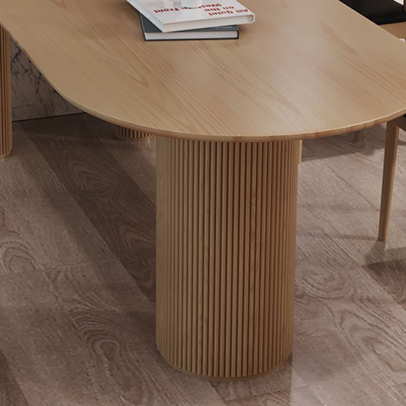 Contemporary Wood Top Oval Dinette Table Wood Pedestal Dining Table