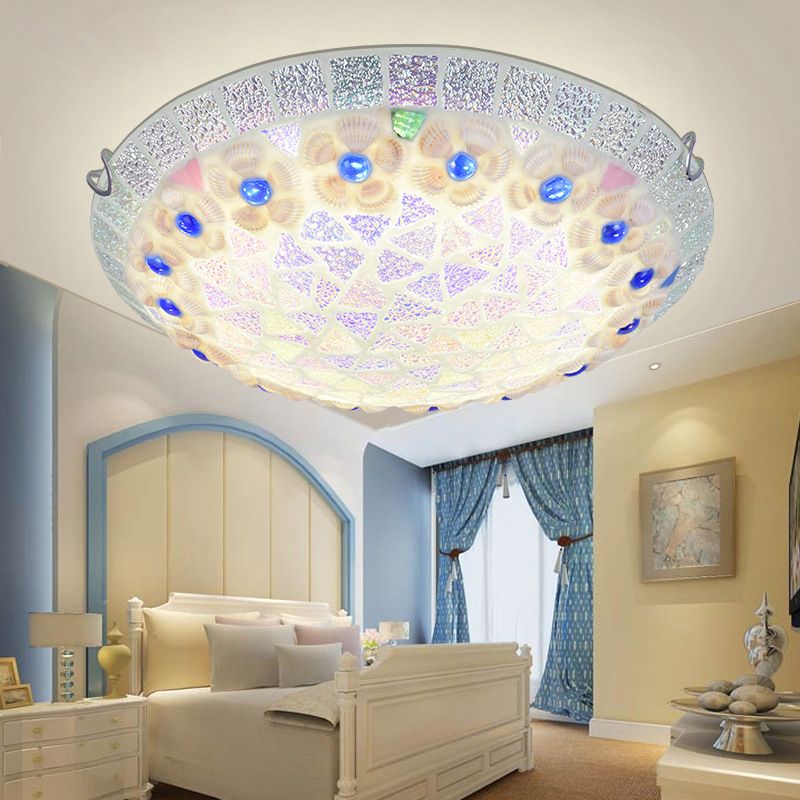 Plafonniers de chambre Tiffany, éclairage encastré en bol en mosaïque avec décoration de fleurs et de bijoux bleus