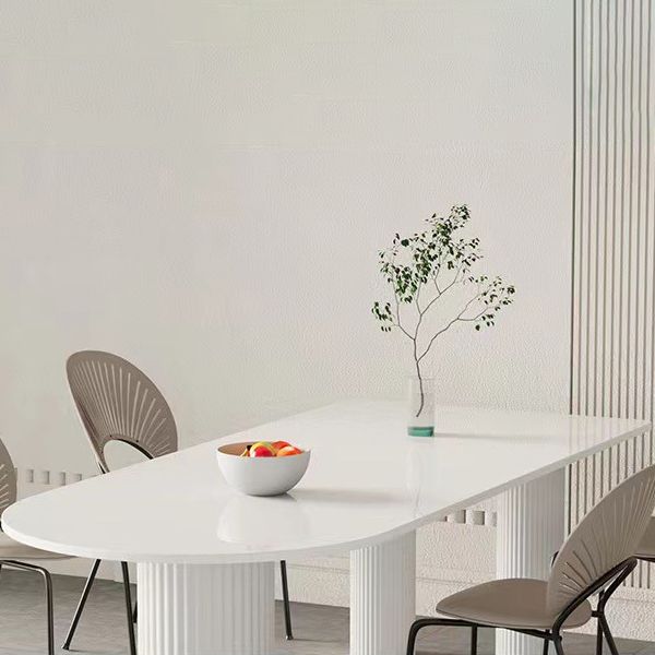 White Sintered Stone Top Dining Table Modern Free Form Iron Base Table