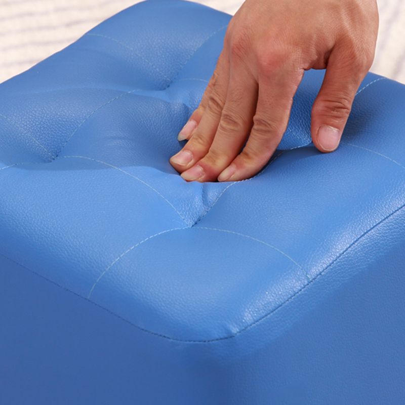 Mid-Century Modern Pouf Ottoman PU Leather Upholstered Tufted Solid Color Square Ottoman