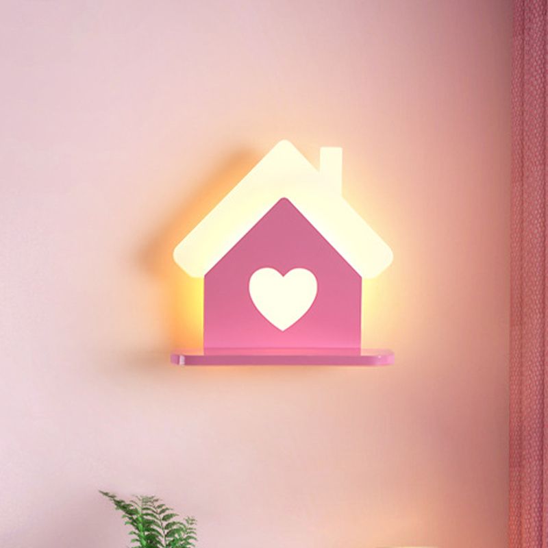 Iron Huis Plaatsbaar muurlicht SCONCE Kinderen LED Roze wandlamp armatuur met liefdevol hartpatroon in wit/3 kleurlicht