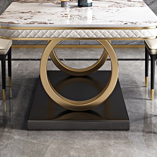 Rectangle Table Traditional Luxury Dinner Room Furniture with Metal Base