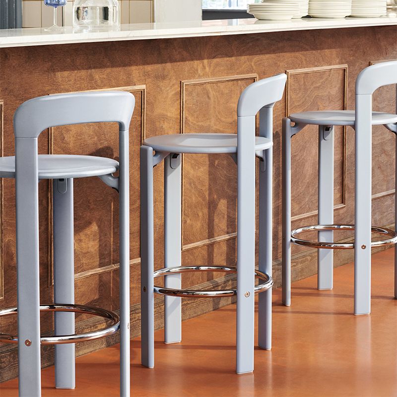 Round Low Back Dining Stools Plastic Barstools with Footrest