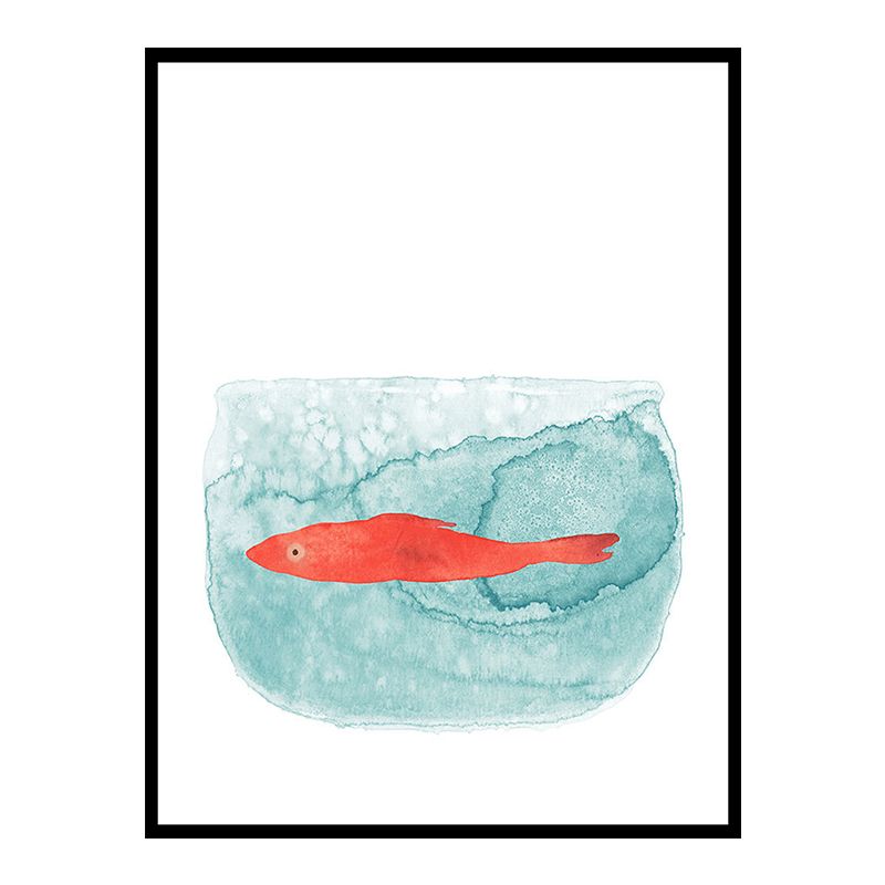 Fish Drawing Wall Decor Textured Childrens Art Dining Room Canvas Print in White
