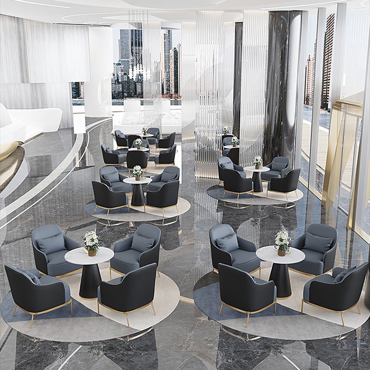 32.67" High Faux Leather Arm Chair Recessed Arms Accent Chair with Basic Four Leg