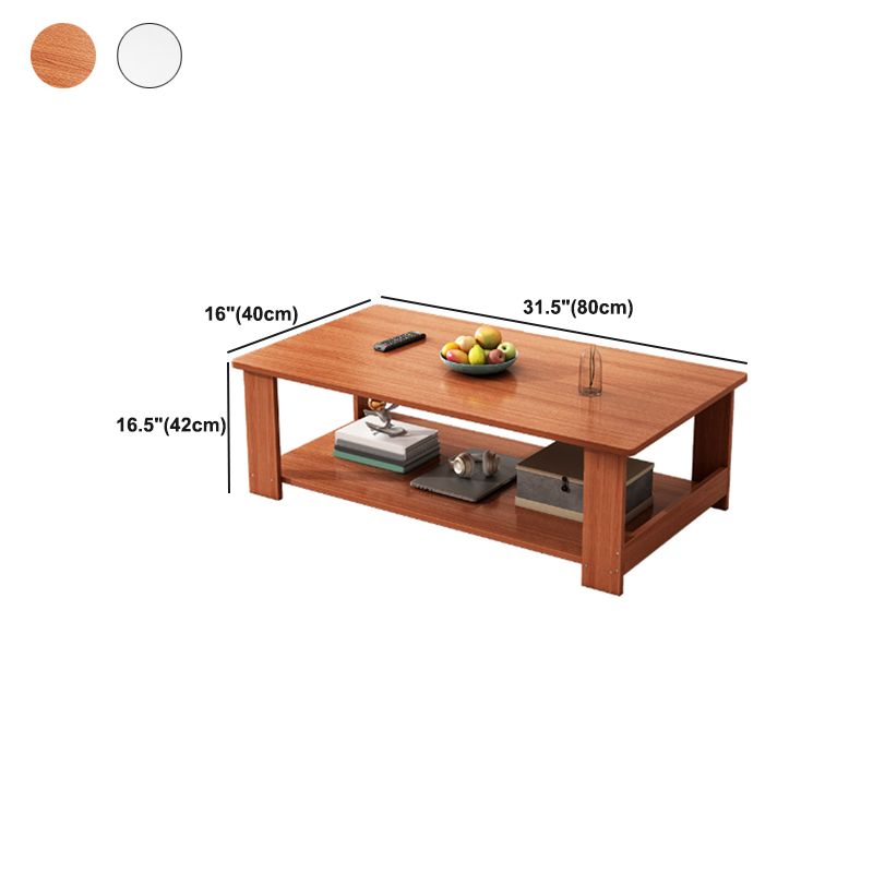 Nordic Style 4 Legs Base Rectangular Solid Wood Table with Storage Rack Coffee Table