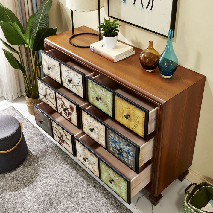 American Traditional Wooden Chest Home Storage Chest with Drawers