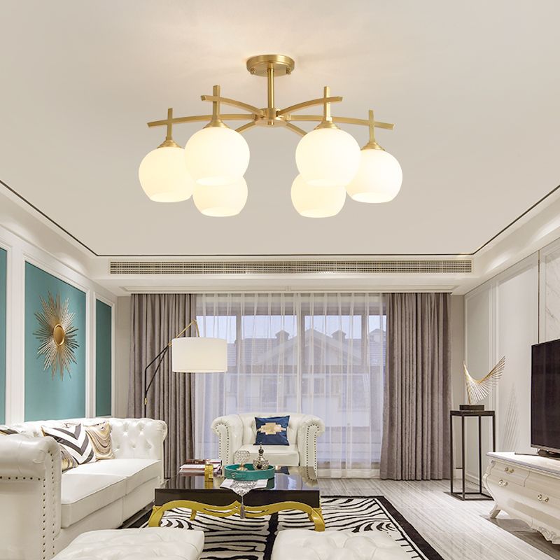 Nordic Messing Deckenleuchte Glasschatten Multi -Licht -Flush -Licht für Wohnzimmer