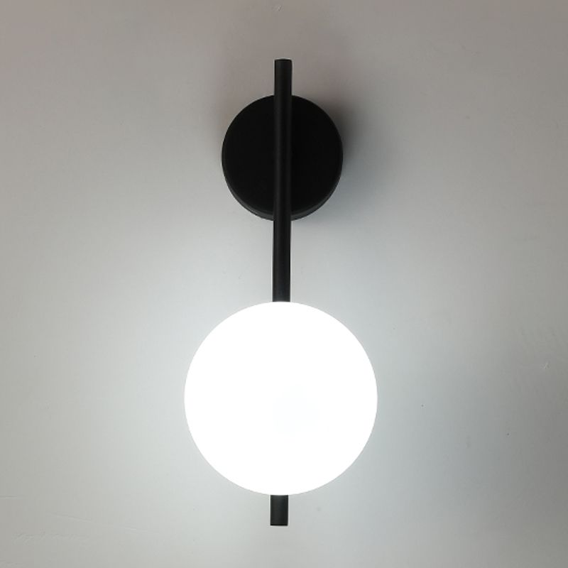 Modern Metal Wall Sconce Ball Shape Wall Light with Glass Shade for Bedroom in White