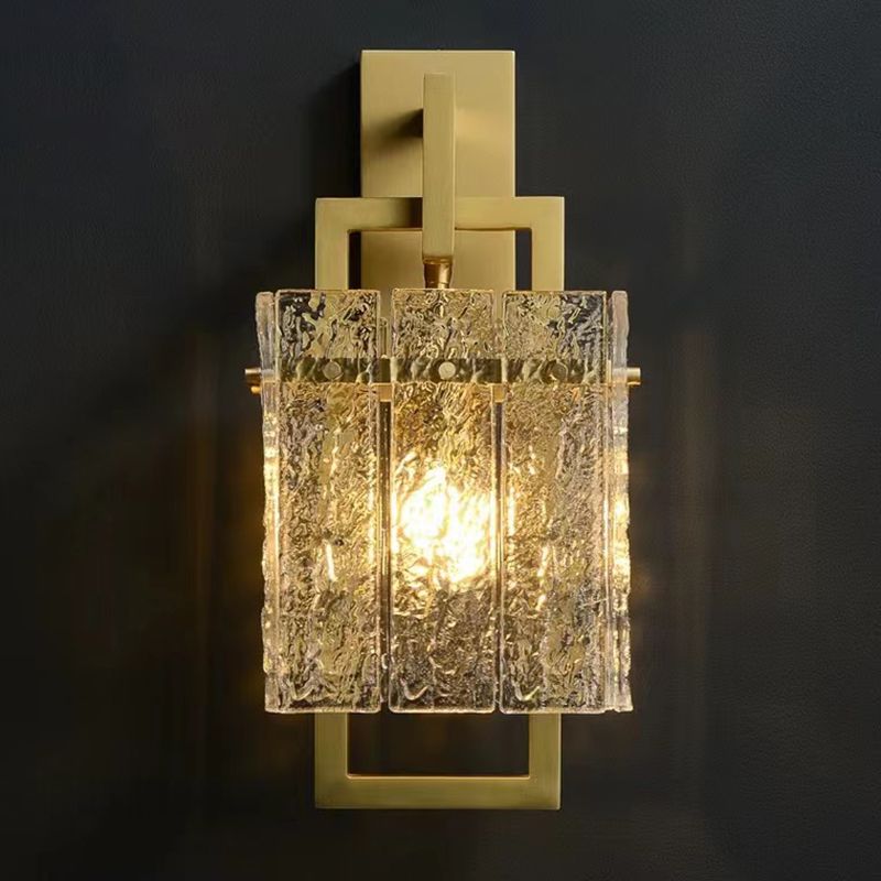 Modern Metal Wall Sconce Rectangle Shape Wall Light with Glass Shade for Bedroom