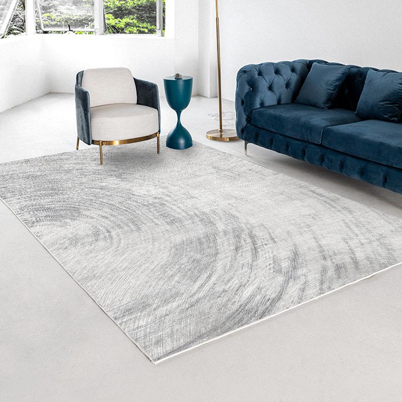 Grey Tone Geometric Lines Rug Polyester Relaxing Anti-Slip Backing Indoor Rug for Living Room