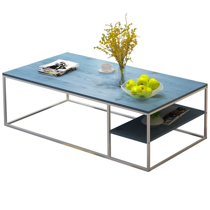 Contemporary Rectangle Wooden Coffee Table with 1 Shelf and Steel Frame Base
