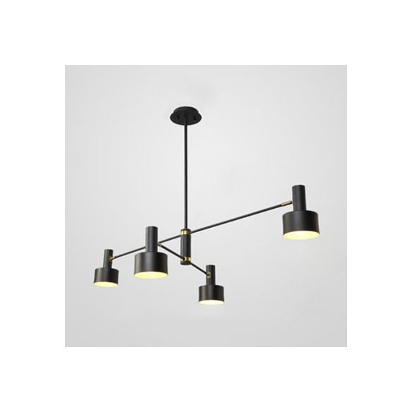 Araña de brazo largo nórdico negro/negro con sombra de tambor de metal iluminación colgante para sala de estar hote