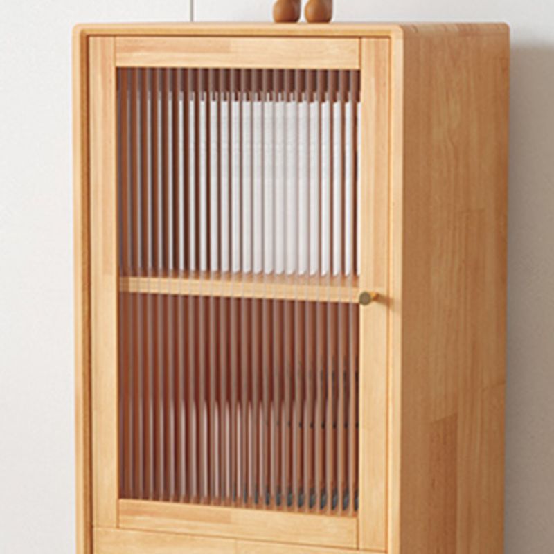 Contemporary Solid Wood Cabinet Glass Paned 1 - Door Natural Chest with Drawers