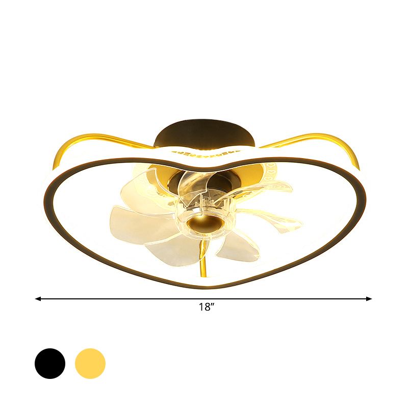 7 lames moderniste LED Plafond ventilateur de ventilateur avec conception de plafond en forme de coeur en or / noir métallique.