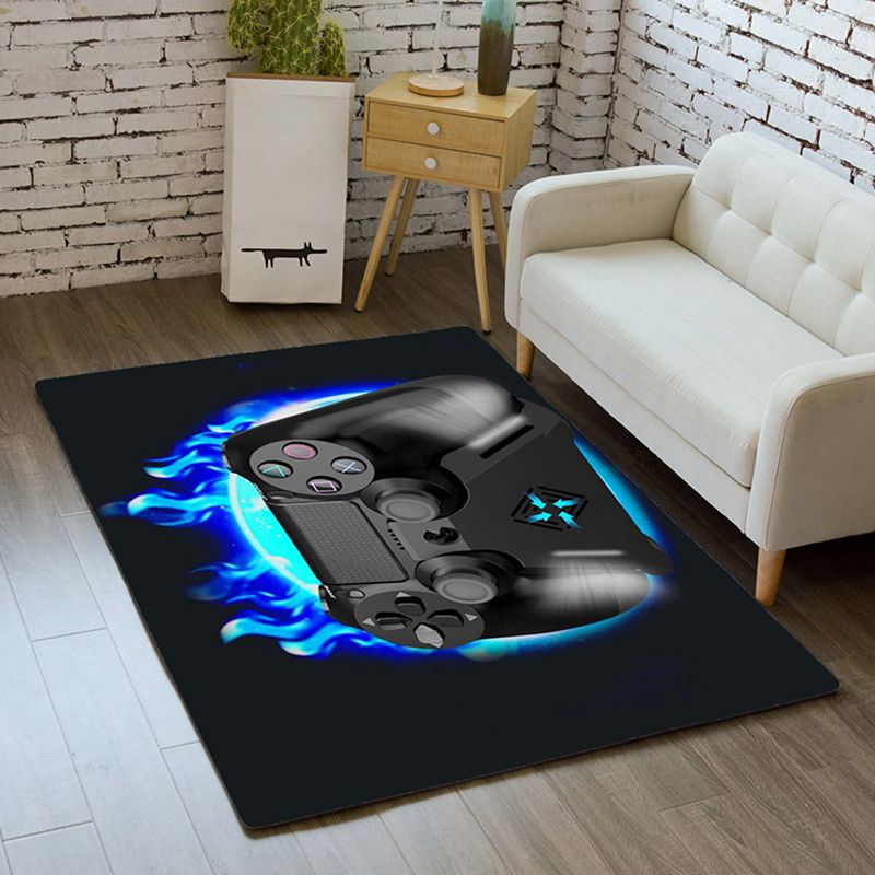 Black Tone Modern Area Carpet Polyester 3D Game Machine Print Indoor Rug Easy Care Carpet for Living Room