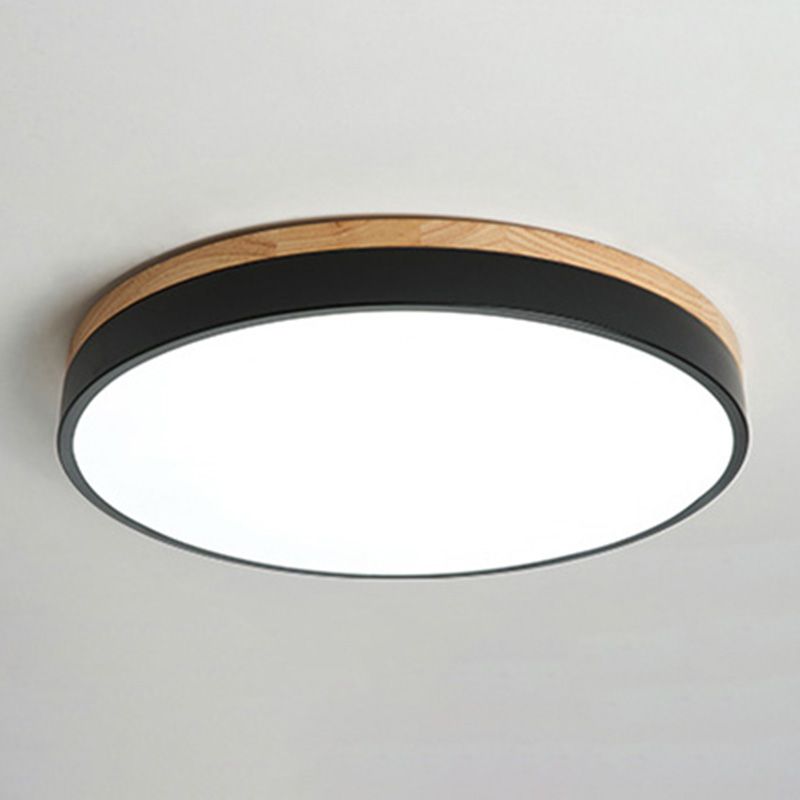 Macaron Modern Flush Mount Ceiling Light Fixtures with Wood Art for Bedroom