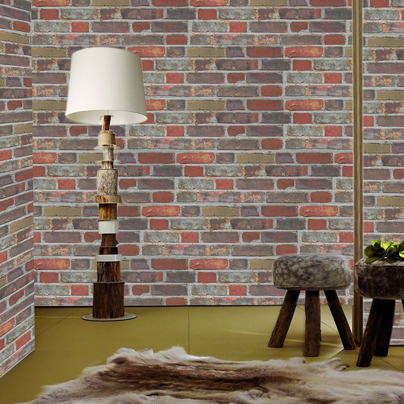 Industrial Brick Look Peel Wallpaper Panels for Living Room 4.6-sq ft Wall Decor in Grey-Red