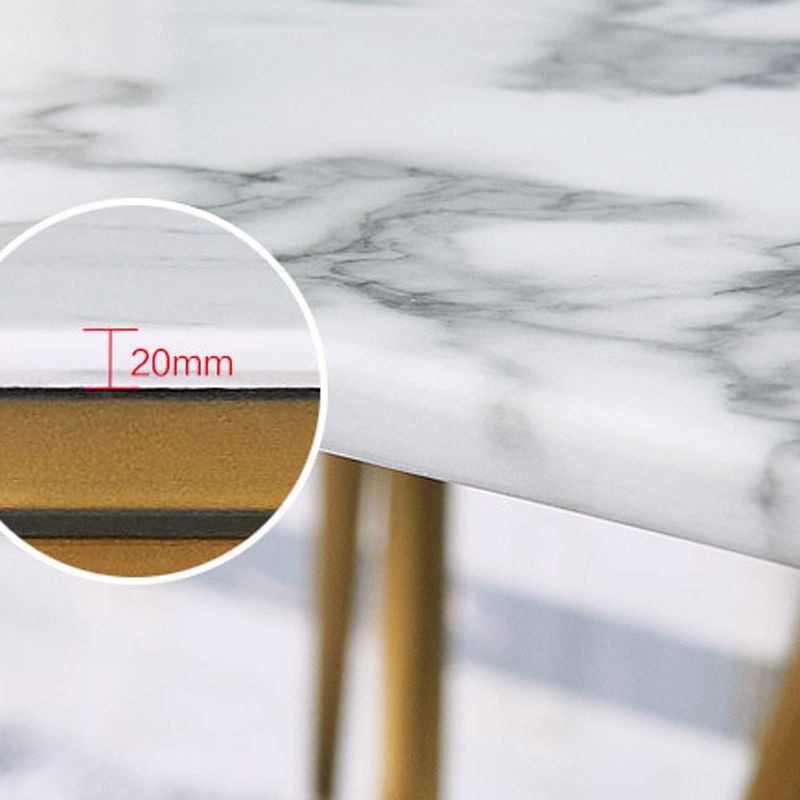 Glam Style Faux Marble Table Dining Rectangle Table with Metal Legs for Home Use