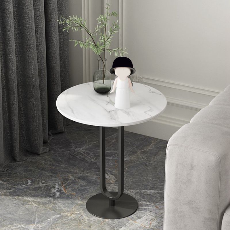 21.6" Tall Modern Round Slate Top Side Table Iron Pedestal End Table