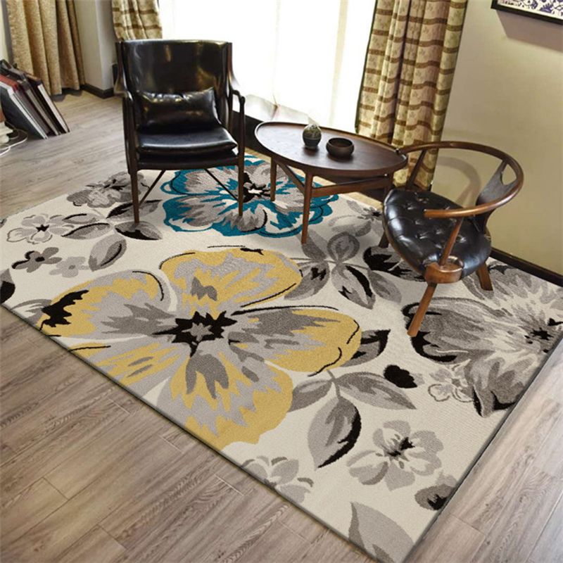 Multicolor Simplicity Area Carpet Polyester Floral Print Indoor Rug Easy Care Carpet for Living Room