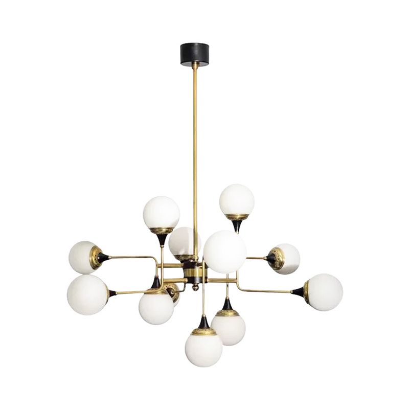 Bubble Chandelier Lamp Modernity Milky Glass 12 Heads Gold and Black Pendant Lighting Fixture for Dining Room