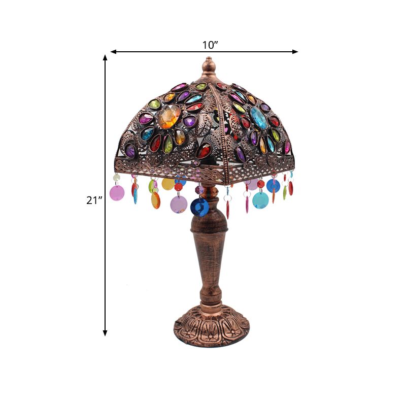 Lampada da tavolo anticata cava con 1 lampadina da comodino in metallo in bronzo per soggiorno