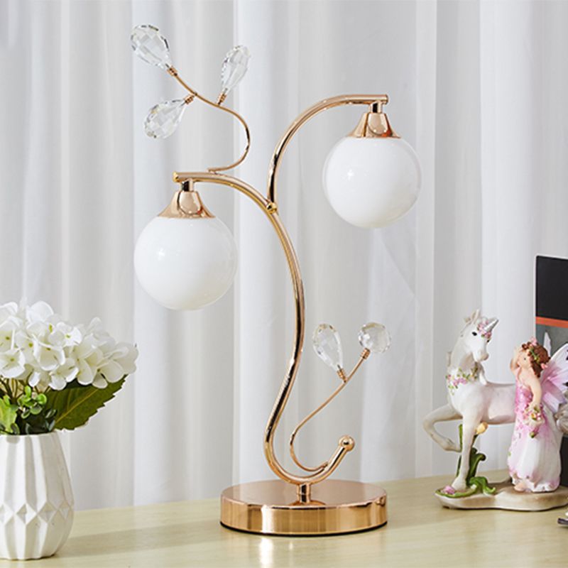 Satin Opal Glass Ball Table Lamp Contemporary Gold Finish Nightstand Light for Bedroom