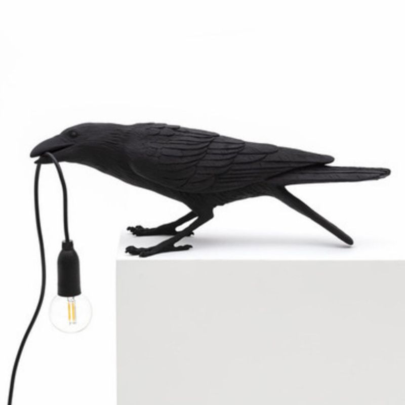 Lámpara de mesa en forma de pájaro resina creativa artística de una sola bombilla luz de noche para dormitorio