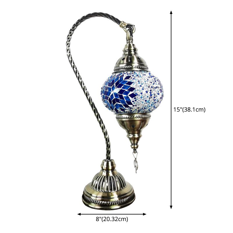 1-Light Gooseneck Table Light Turkish Style Bronze Handcrafted Glass Nightstand Lamp