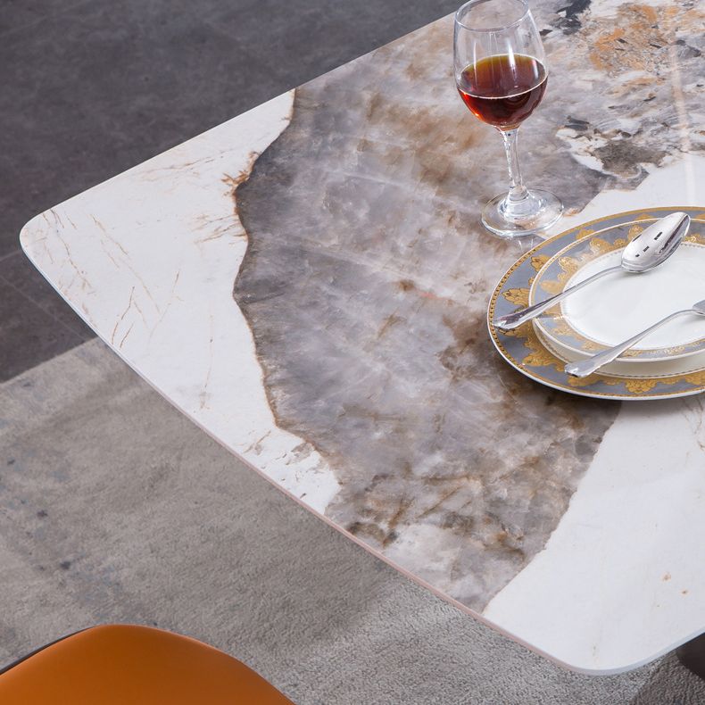 Metal Traditional Luxury Rectangle Table Sintered Stone Indoor Table with Pedestal