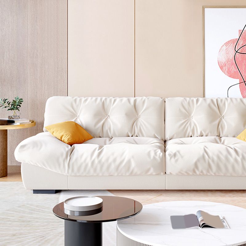 Contemporary Faux Leather/Suede Armless Tufted Sofa Couch in Beige