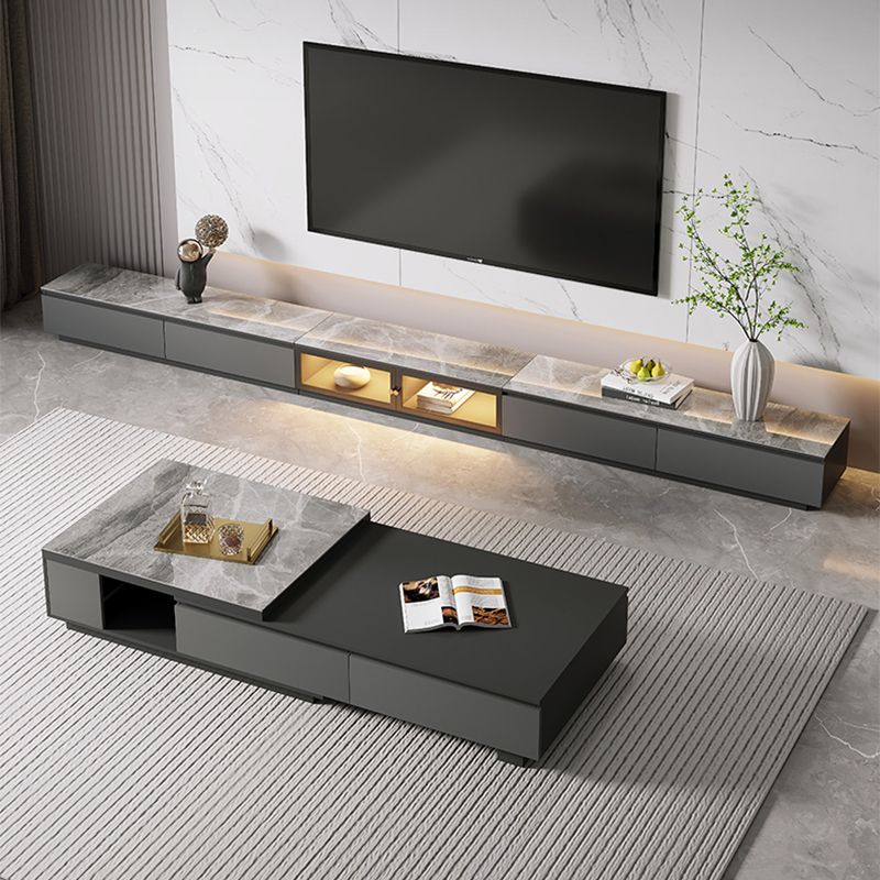 Single Coffee Table Rectangle Stone Cocktail Table with 4 Drawers