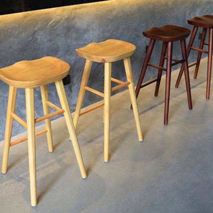 Modern Solid Wood Seat Barstool Coffee Shop Bar Stool with Pedal