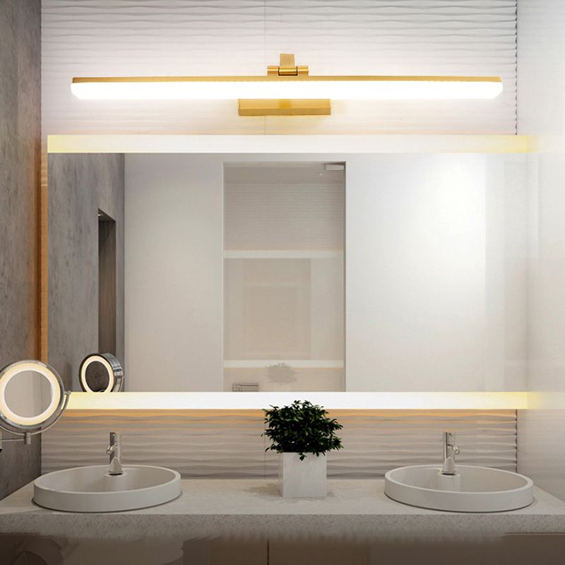 Brass Straight Mirror Light Modern Style Single Light Wall Lamp for Bathroom