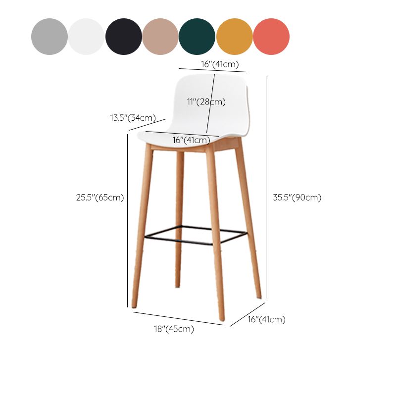 Nordic Backrest Armless Counter Stool Wooden Cafe Bar Stool with Plastic Cushion
