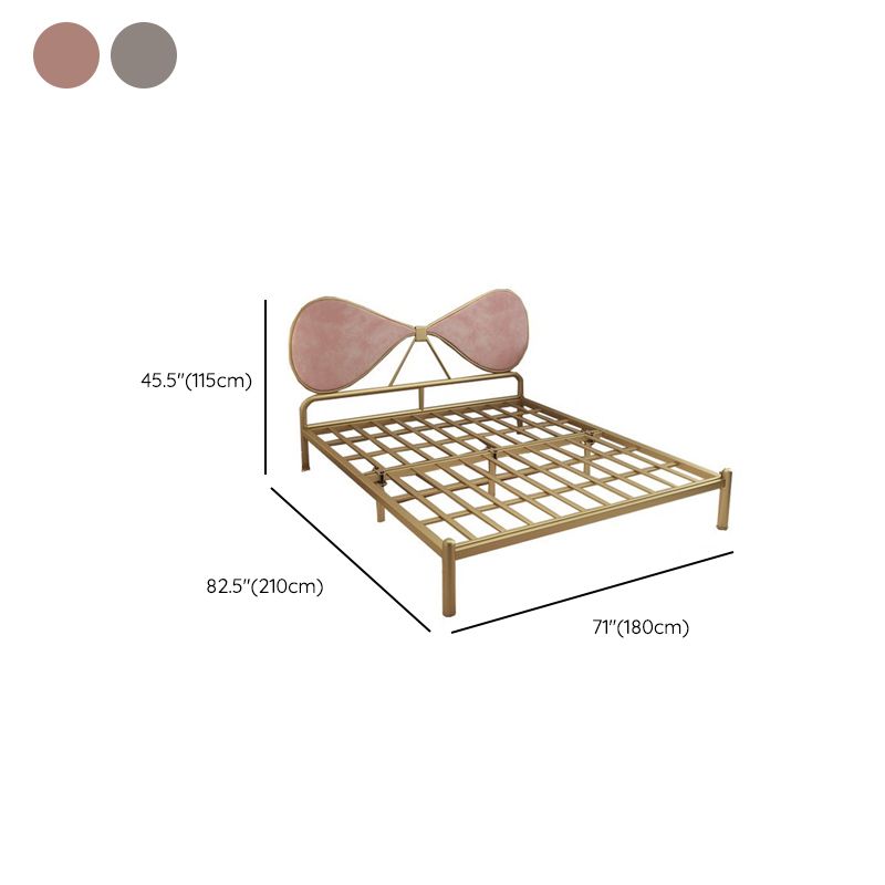 Metal and Upholstered Bed Frame with Metal Legs Open-Frame Bed in Gold