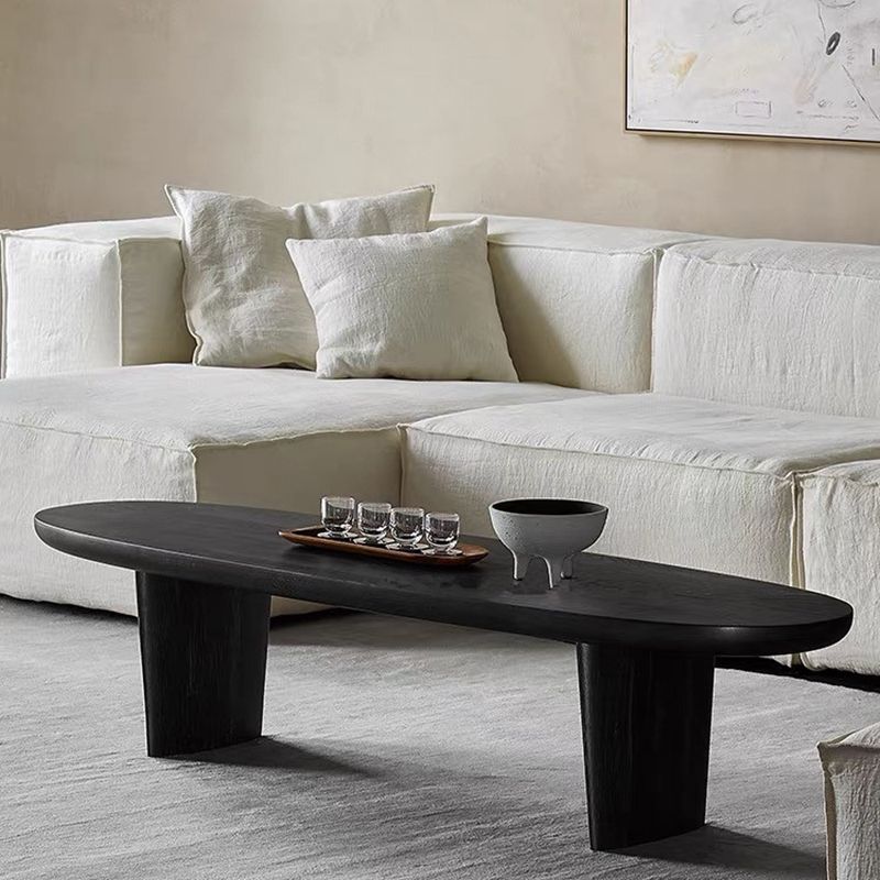 North European Oval Coffee Table Wood Cocktail Table in Black