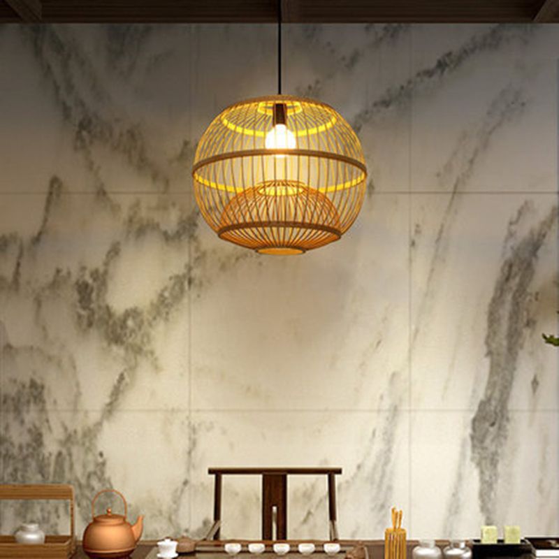 1 Light Round Ceiling Light Chinese Simple Bamboo Ceiling Fixture for Restaurant