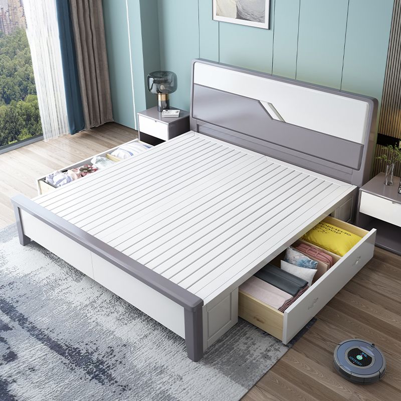 43.3" Tall Contemporary Standard Bed with Headboard, Solid Wood Panel Bed
