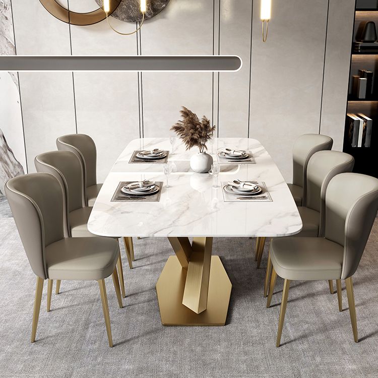 Metal Traditional Luxury Rectangle Table White Sintered Stone Table with Pedestal