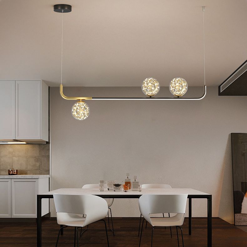 Modern Sphere Island Lighting Glass 4 Light Island Pendant Lights in Gold