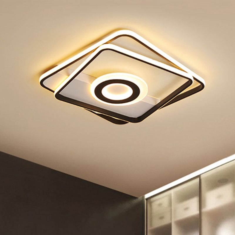 Cuadrados/Rectangulares Montan luz Acrílico Negro contemporáneo Cuarto LED integrado Luz de techo LED en Warm/Blanco, 16 "/19,5" /23,5 " O
