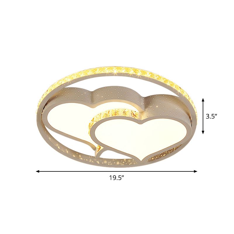 LED Parlor Ceiling Light Minimalist White Flush Mount Lighting with Loving Heart/Flower Crystal Block Shade