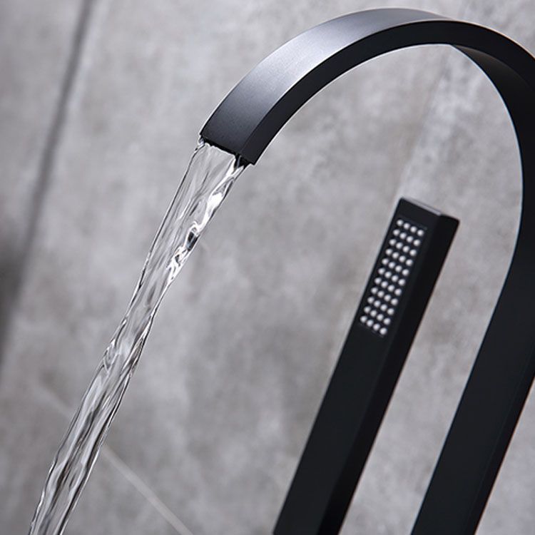 Contemporary Brass Freestanding Tub Filler with Hose Floor Mounted Bathroom Faucet