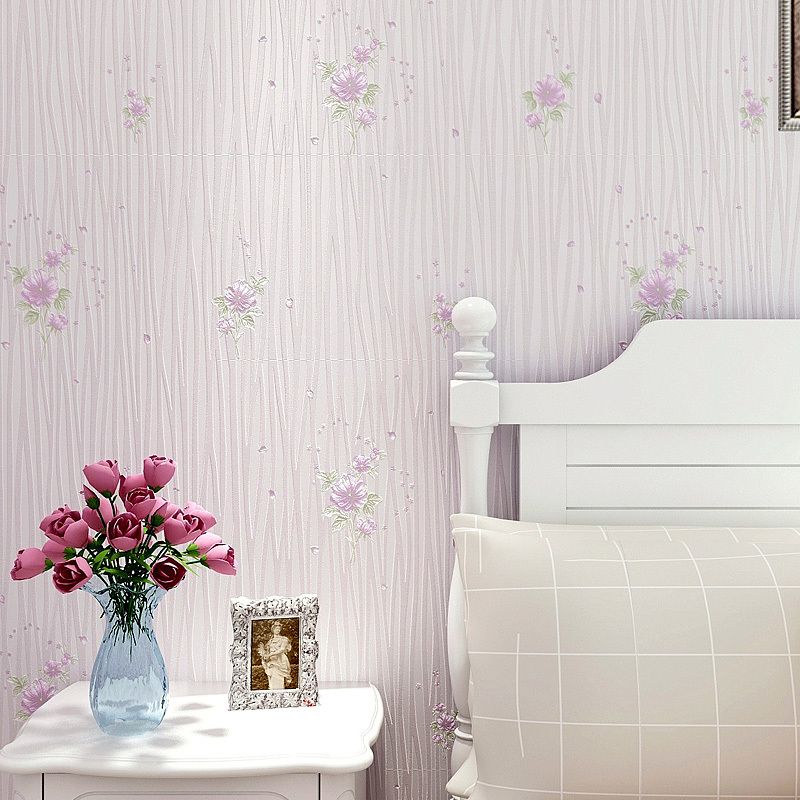 Pastel Color Flower Wallpaper Water-Resistant Country Bedroom Wall Art, Non-Pasted